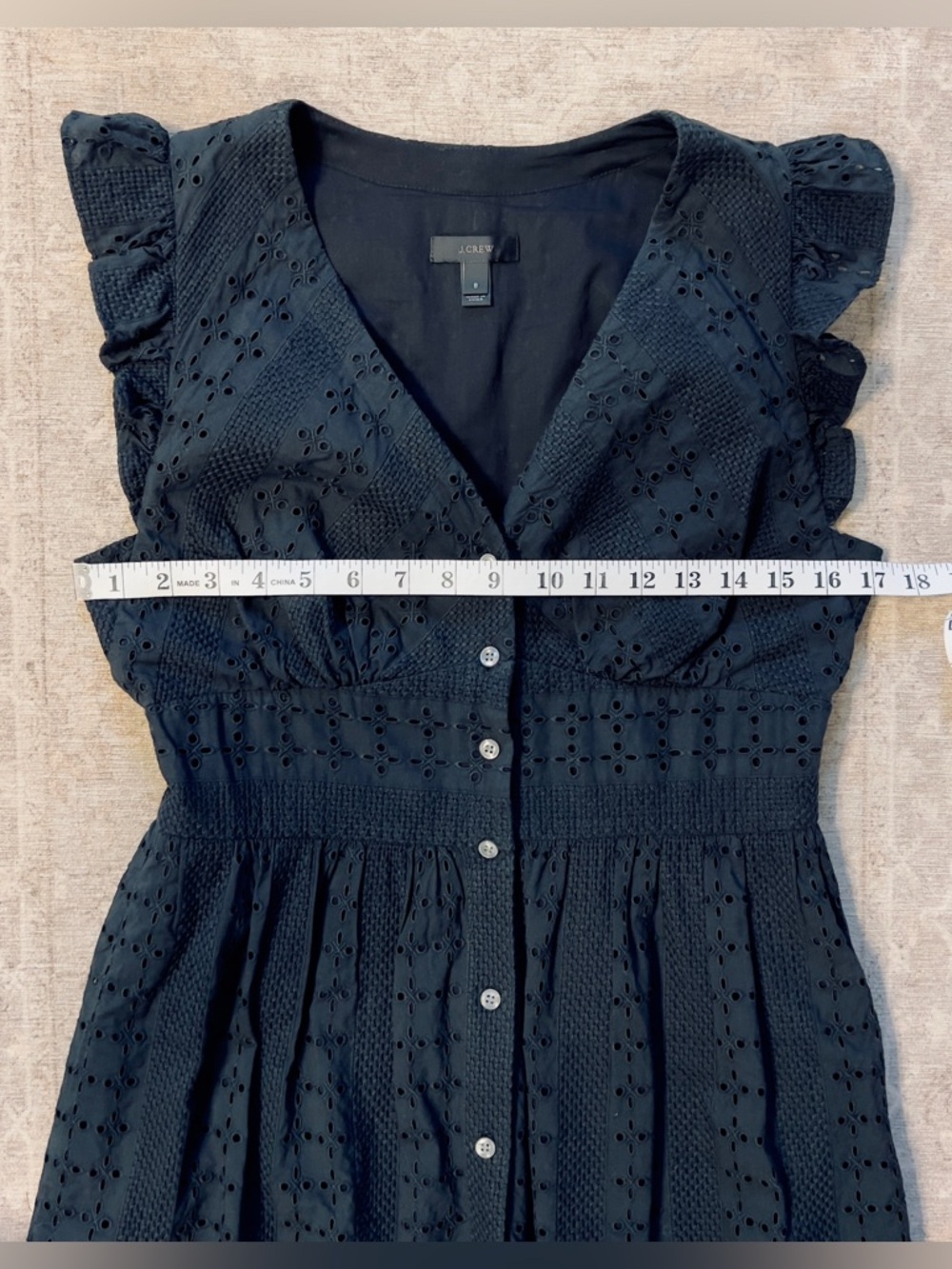 J.Crew Women’s Black Eyelet Midi Button Up Ruffle Sleeve Dress Size 8 - Picture 4 of 10